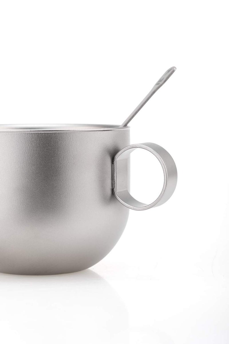 Keith Titanium Ti3601 Double-Wall Coffee Cup with Saucer and Spoon - Image 4